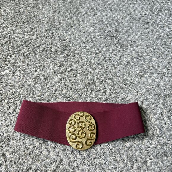 VTG Stretch Belt Burgundy Ornate Gold Buckle Dynasty Fashion Chic Classy XS/S - Picture 1 of 5